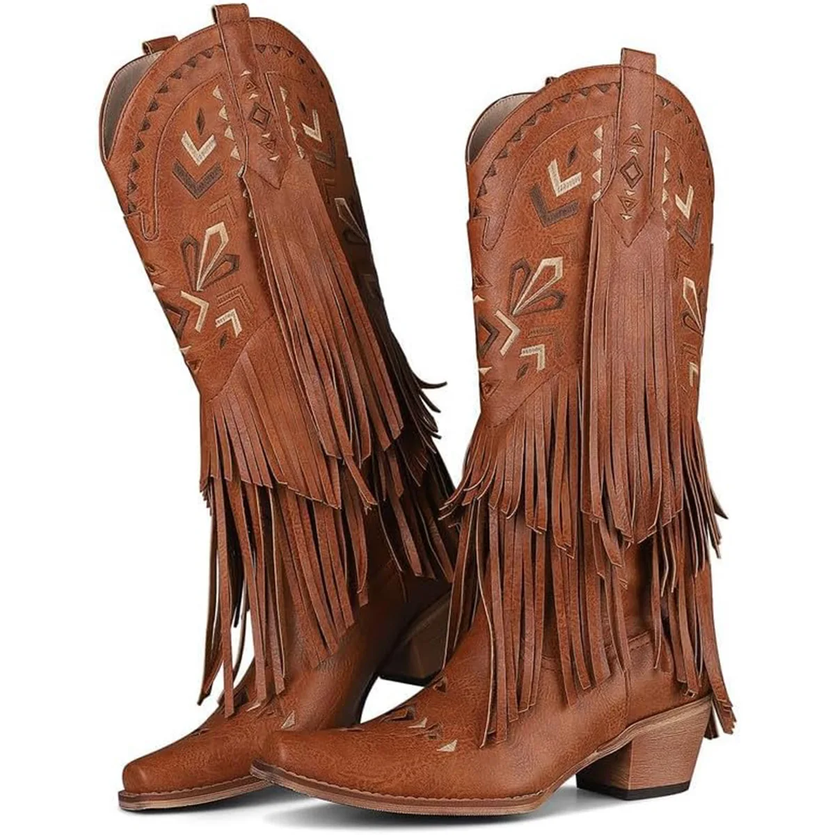 

Women's Mid-calf Boots Retro Western Cowboy Boots Fashion Tassel Design Women's Boots Temperament Pointed Thick Heels Long Boot
