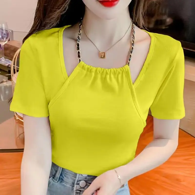 Top Female Slim Sexy Summer Outfit Short Sleeve Coquette Clothes Women\'s T-shirt Plain Cheap Korean Reviews Many Popular Yk2 Emo