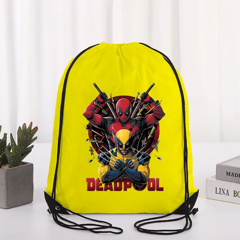 New Deadpool Wolverine Drawstring Bags Cartoon Super Heroes Printed Storage Pouches Anime Marvels Portable Pocket Kids Gift Bags