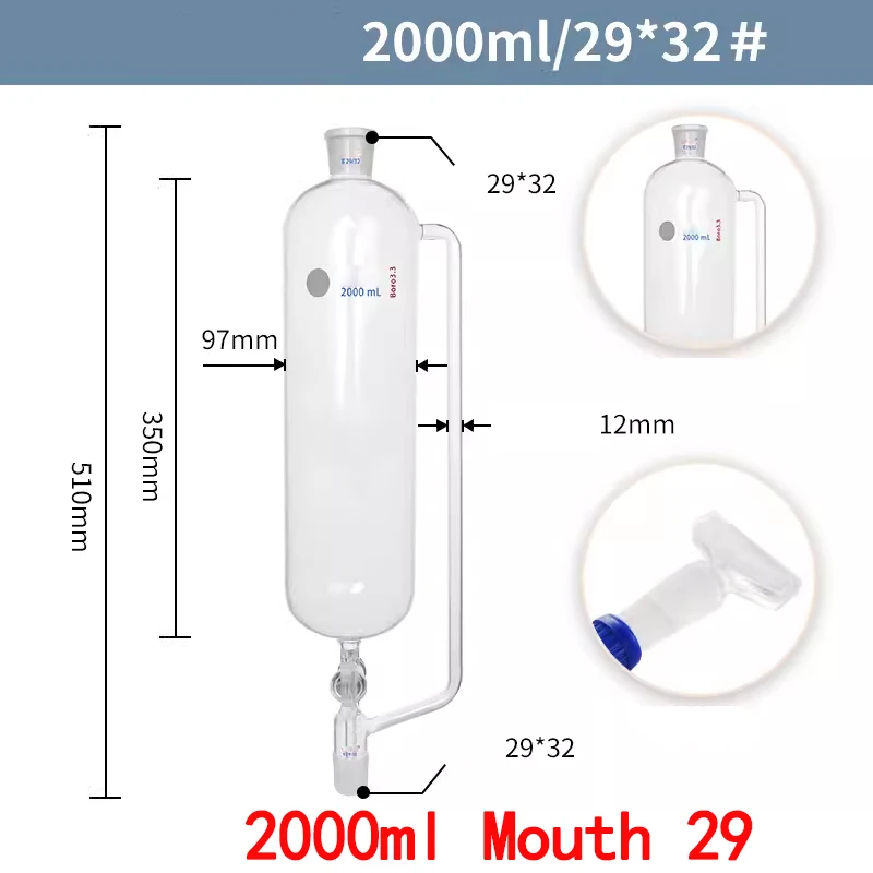 

Glass piston constant pressure dripping funnel laboratory reactor accessories funnel 50 100 250 500 1000 2000ml