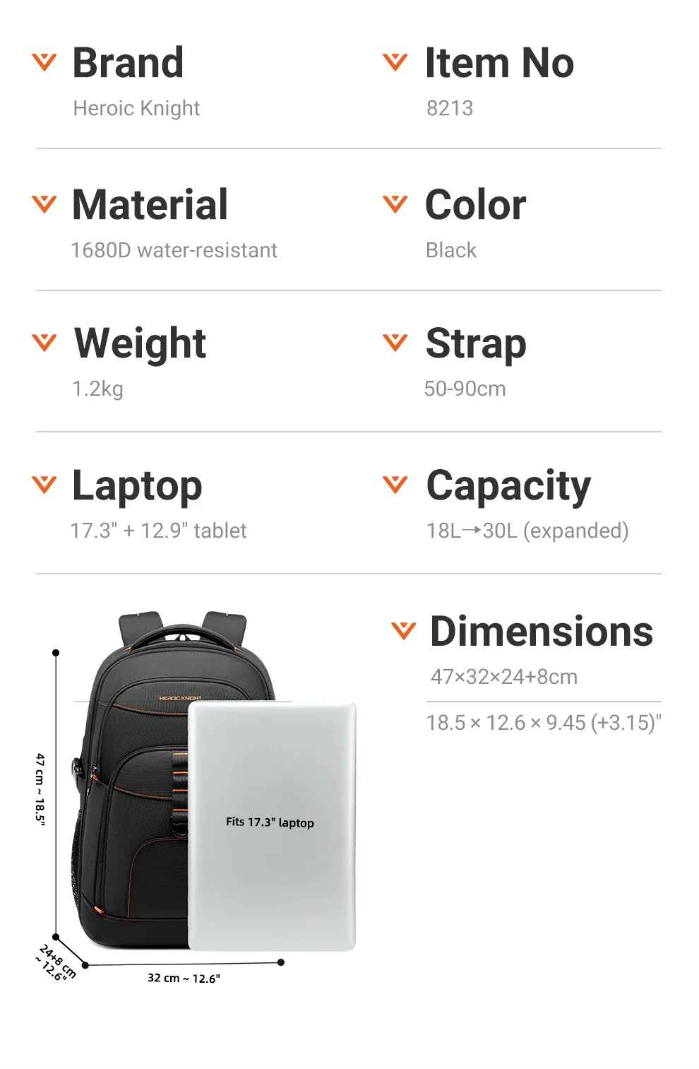 Heroic Knight Multi-function Business Backpack For Men Travel Expandable 17.3" Laptop Bag USB Waterproof Stylish College Daypack