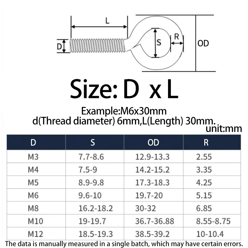 M3 M4 M5 M6 M8 M10 M12 304 Stainless Steel Goat Eye Closing Machine Tooth Screw Ring Screw Closed Goat Eye Hook Sheep Eye Screw