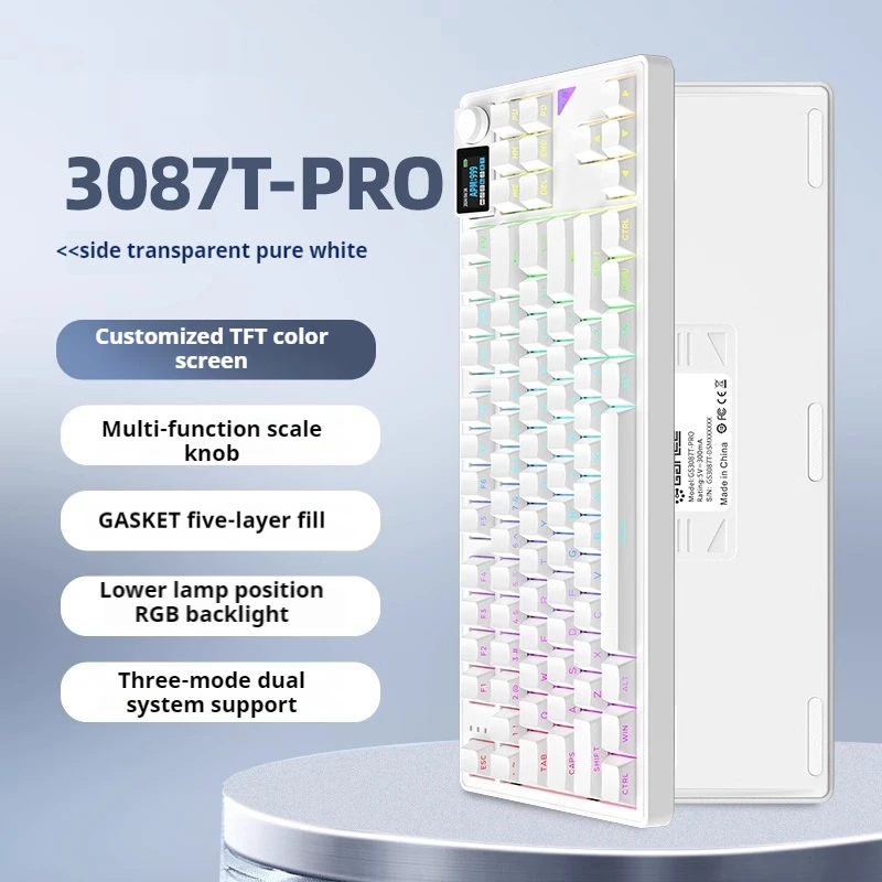 Gauss 3087tpro teclado mecânico personalizado layout de 87 teclas com fio bluetooth três modos de conexão rgb teclado para jogos de escritório