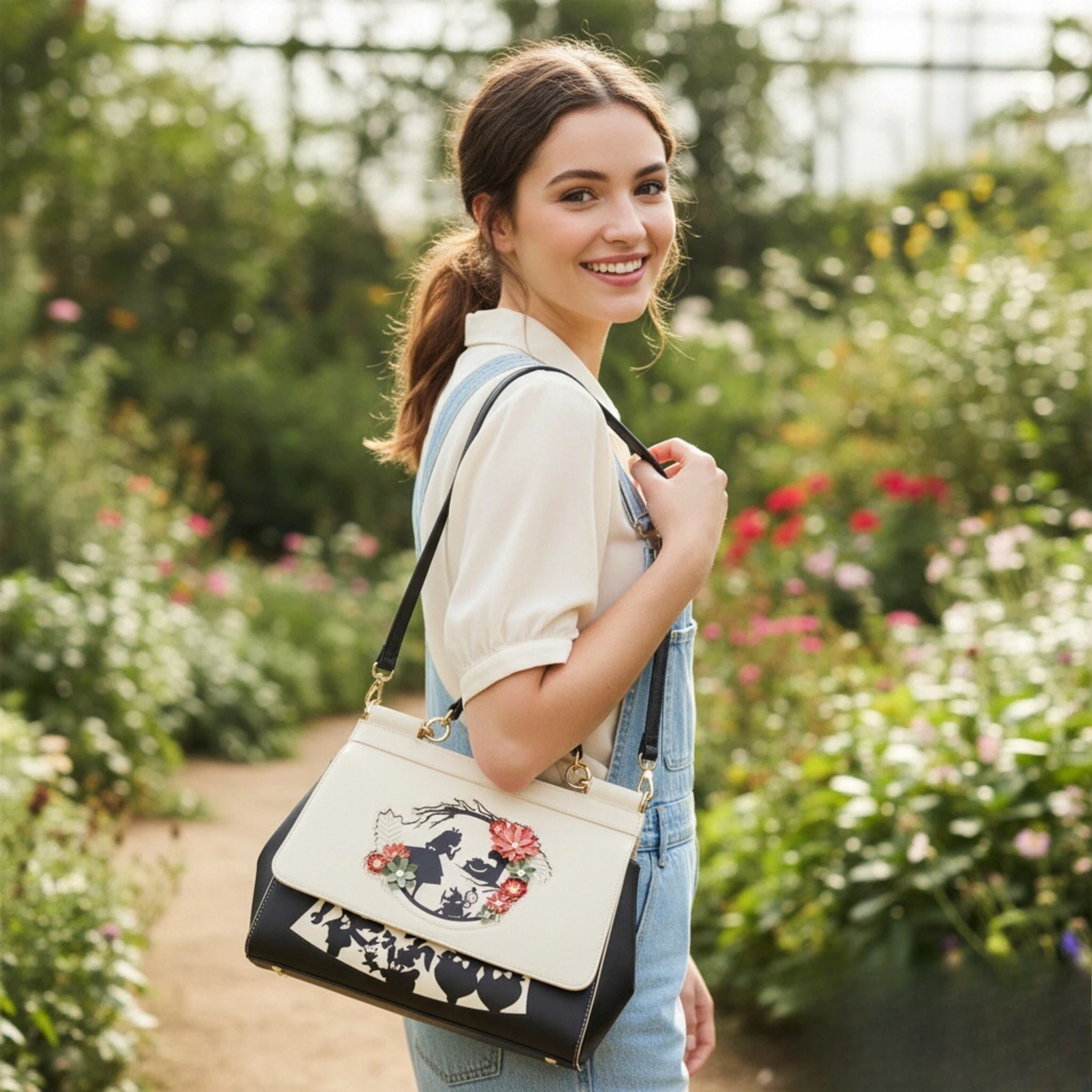 

Alice in Wonderland Floral Silhouette Portrait Handbag Backpack