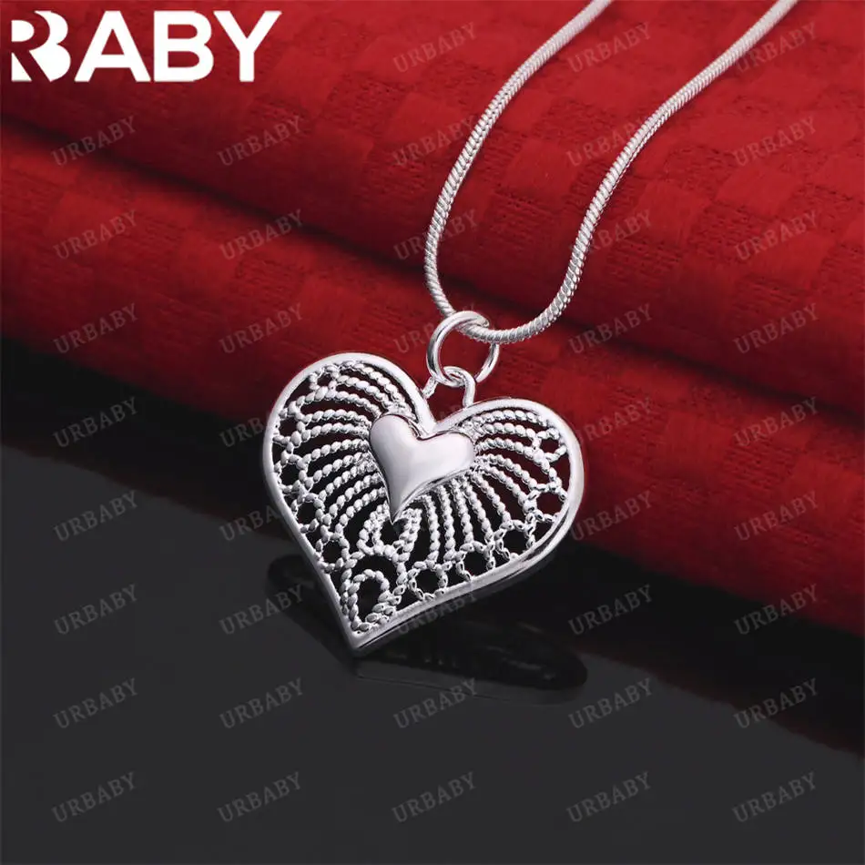 

URBABY 40-75cm 925 Sterling Silver Heart Pendant Necklace For Women Anniversary Gift Popular Wild Fashion Romantic Jewelry