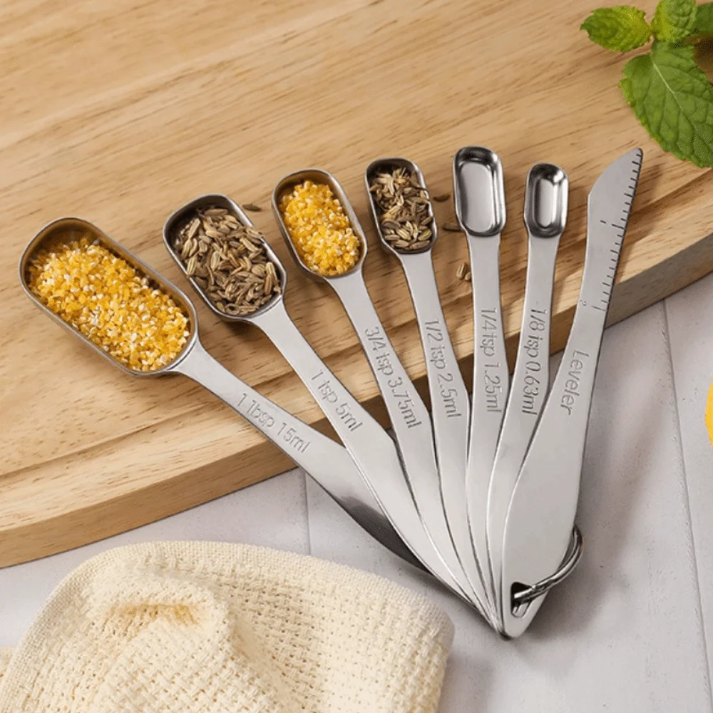 

7pcs Stainless Steel Measuring Spoon Set Graduated Rust-resistance Teaspoon with Storage Ring Corrosion-resistant