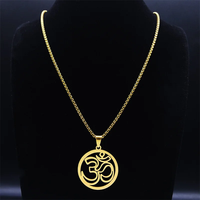 Stainless Steel Yoga Om Symbol Necklace Women/Men Gold Color Religion Buddhism Sign Pendants Jewelry cadenas mujer N7052S02