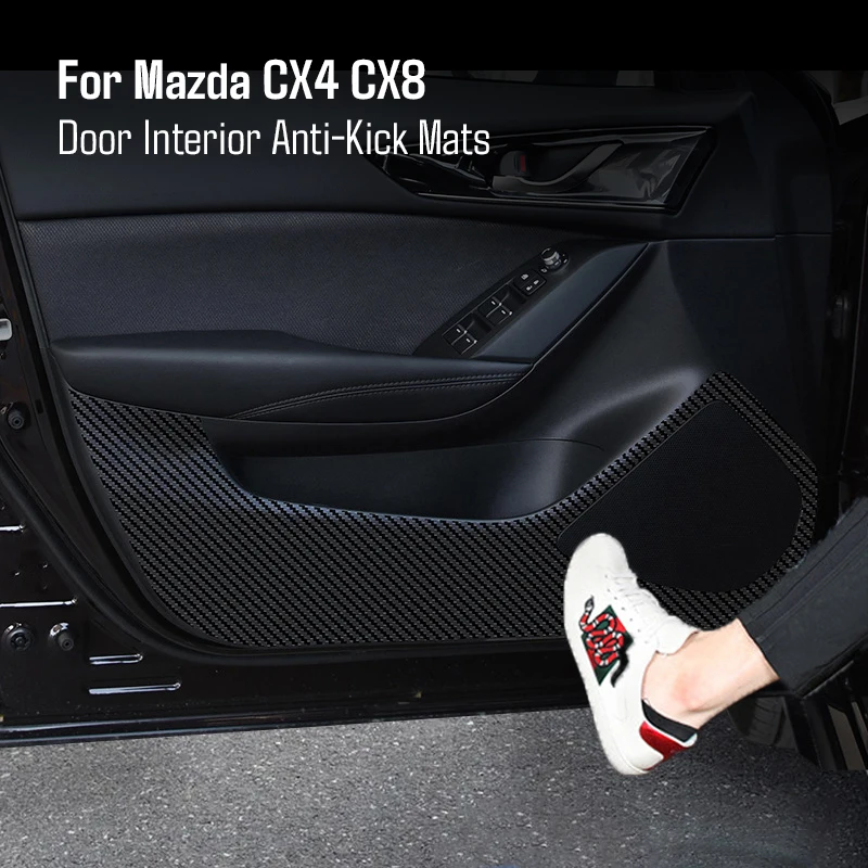 Leather Carbon Fiber Car Door Protector Pad Door Plank Anti-Kick Pad Anti-Dirty Pad Mat Sticker For Mazda CX8 CX4 2016-2021