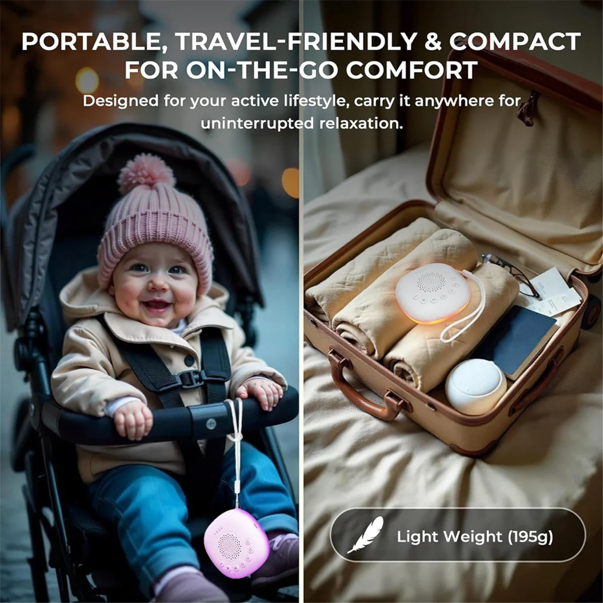 White Noise Machine Portable Serenity Sound Machine with 20 Relaxing Sounds & RGB LED Lights for Babies Adult Relax