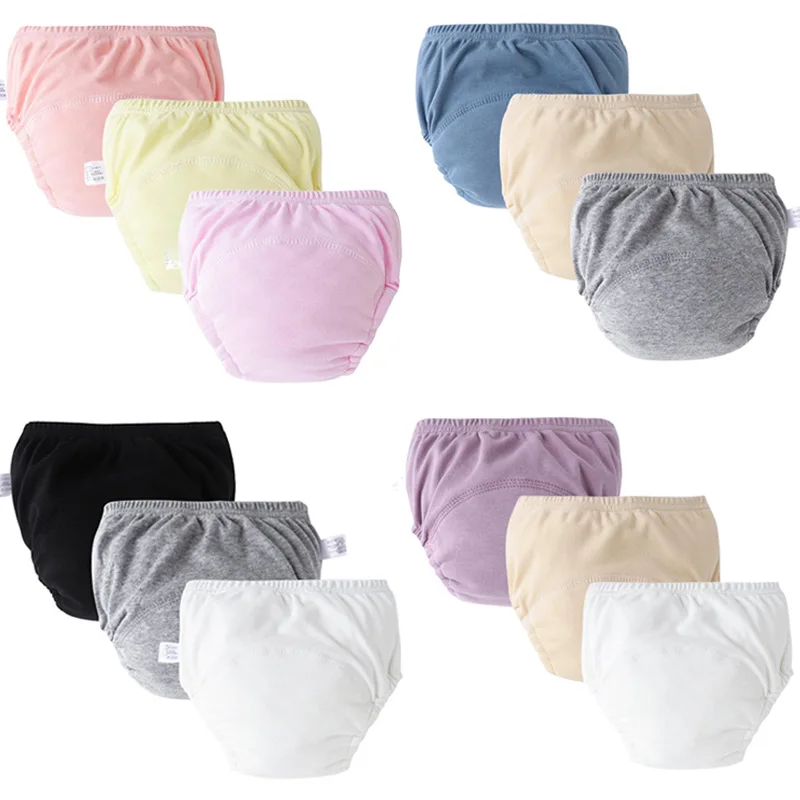 3Pcs/lot Newborn Diaper Pants Cotton Toddler Baby Training Pant Solid Color Waterproof Reusable Infant Shorts for All Seasons