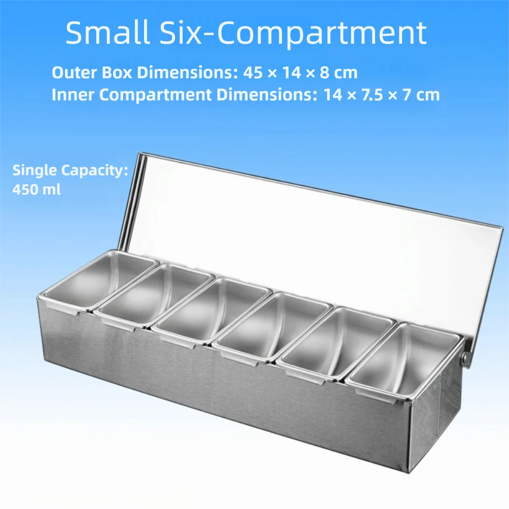 

Stainless Steel Seasoning Box with Lid Fish Sauce Seasoning Container Removable 3/4/5/6 Gird Restaurant Side Dish Tools