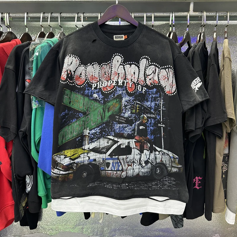 American Style Trend Diamond Embroidered Rough Play Short Sleeved New Print Streetwear Men's Women's T-shirt