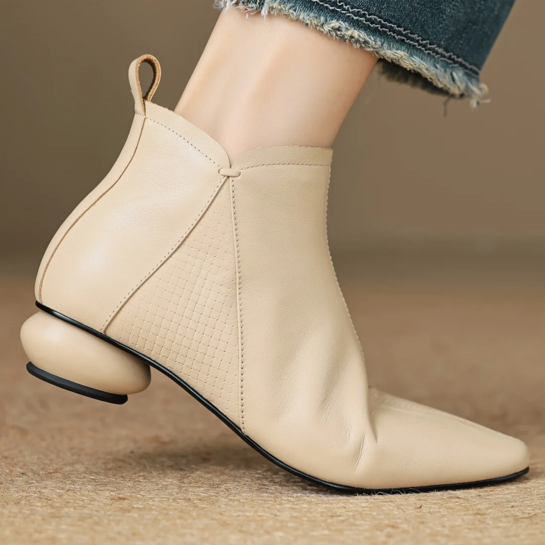 Women's cow leather side zip flats autumn ankle boots high quality soft comfortable elegant ladies slim short boots shoes woman