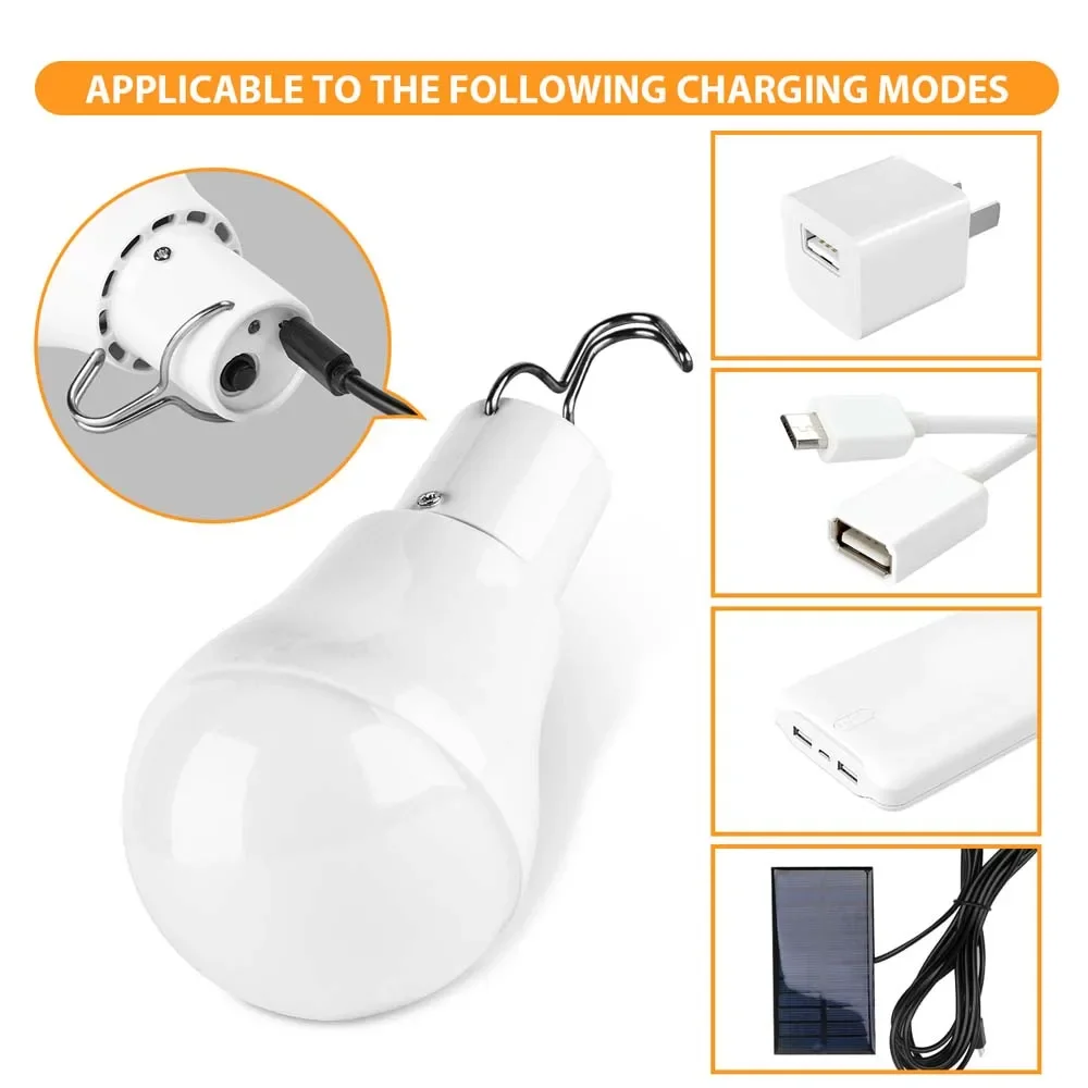 5V Solar Lamp Outdoor Emergency Lamp USB Rechargeable Portable Solar Power Panel Outdoor Camping Lighting Hanging LED Bulb Light