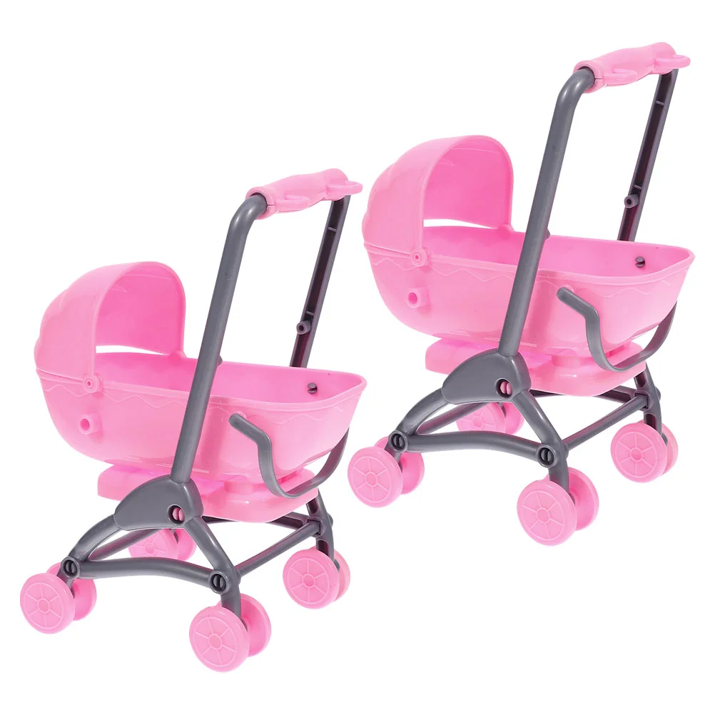 2 Pcs Children's Toy Stroller for 1 Year Old Girls Baby Stroller Toy with Swivel Wheels and Canopy for Kids Pretend Play