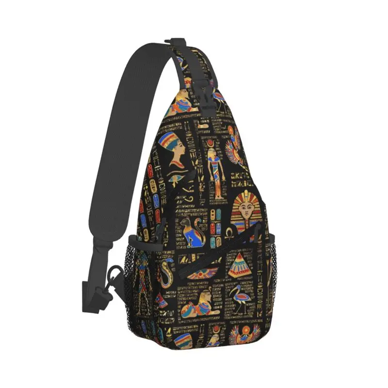 Mochila cruzada de jeroglífos egipcios para hombre, bandolera de hombro, bolso de pecho para senderismo, arte del antiguo Egipto, moda personalizada