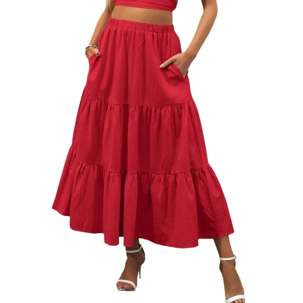

Women's Summer Bohemian Long Skirt Pleated A-line Elegant Swing Design with Pockets for Casual Wear