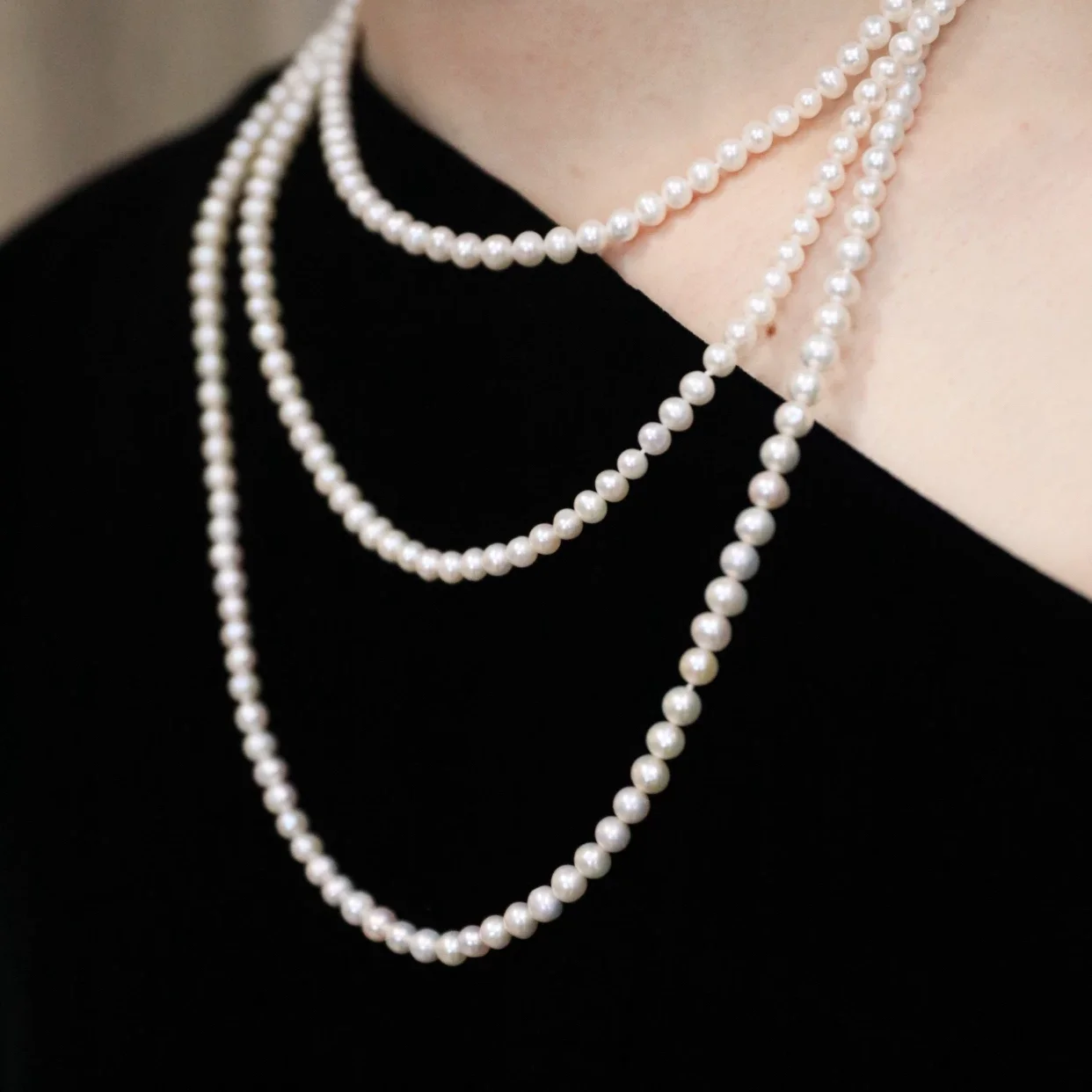 

New/Long Necklace AAAA4-5mm Natural Japanese White Pearl Bucklless Necklace 200cm/Supports Customized Sizes