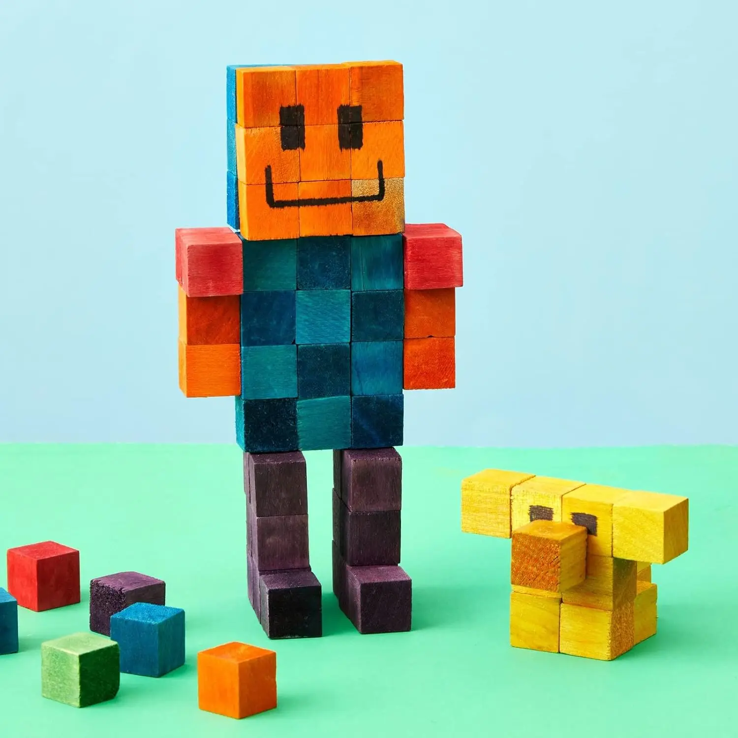 100 Piece Wooden Blocks for Crafts, Colorful Small Cubes (6 Colors, 0.6 in) - Wooden Cubes - Wood Blocks for Kids