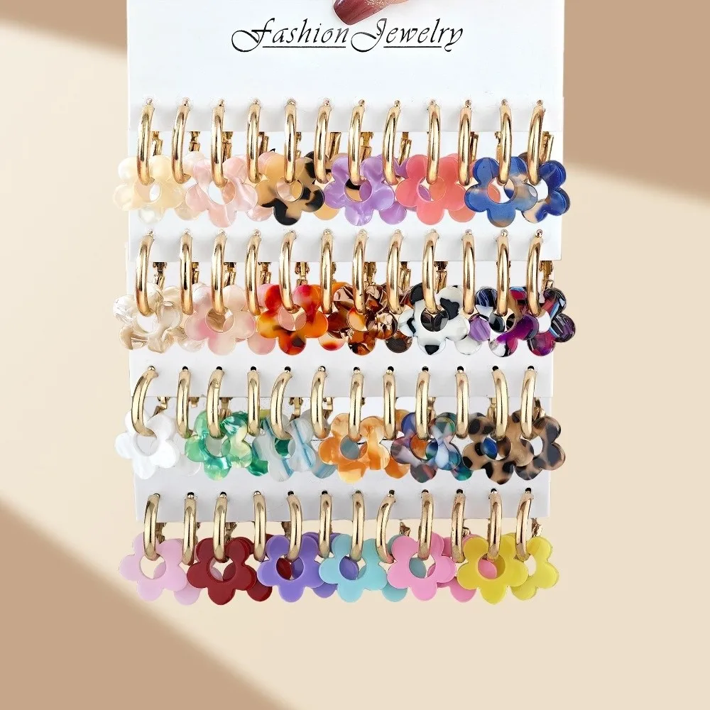 Neue Acryl Ohrringe Set Blume Anhänger Bunte Ohrringe Geschenk Elegante Vielseitige Tropfen Ohrringe Frauen