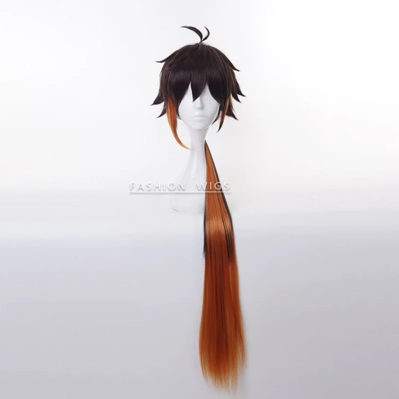 Genshin Impact Zhongli Cosplay 80 cm lange Weihnachten braun orange Perücke Cosplay Anime Perücken hitzebeständige synthetische Perücken Halloween