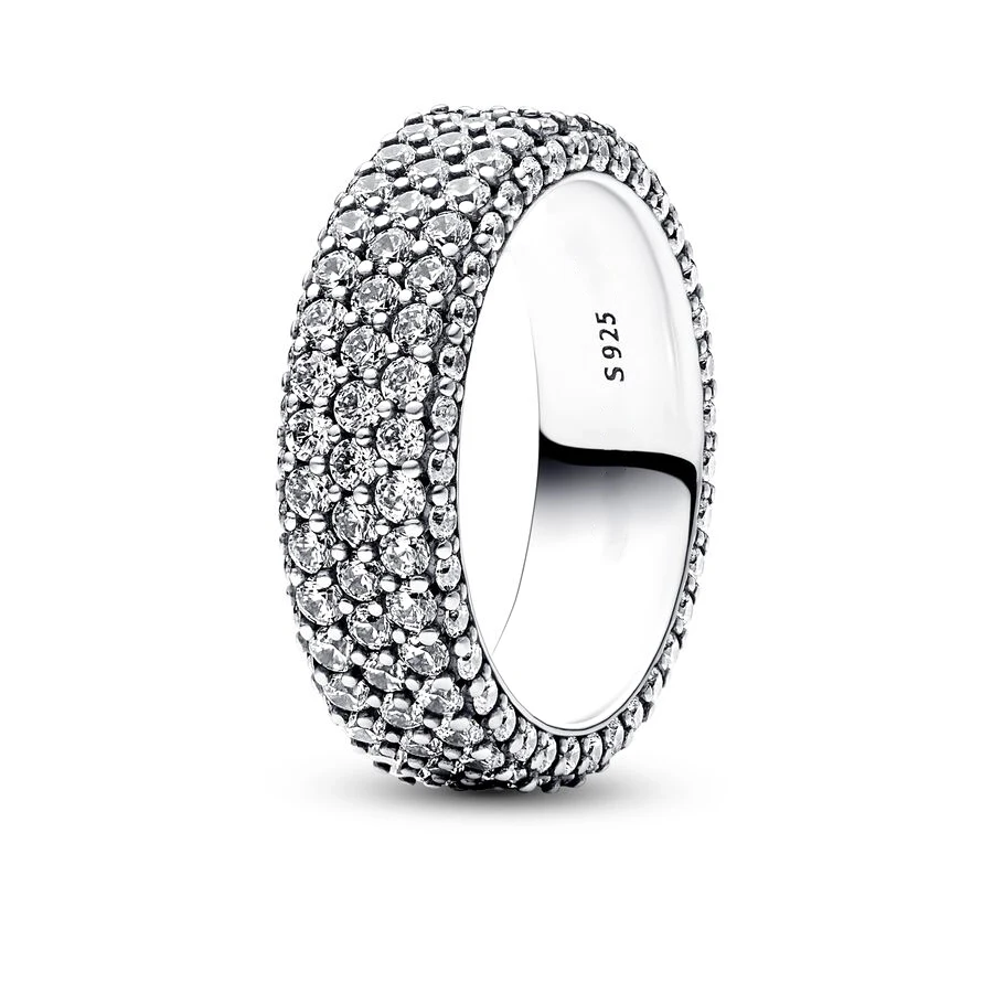 

100% New 925 Sterling Silver Timeless Pave Triple-row Rings for Women Wedding Engagement Finger Ring Original Jewelry Bague