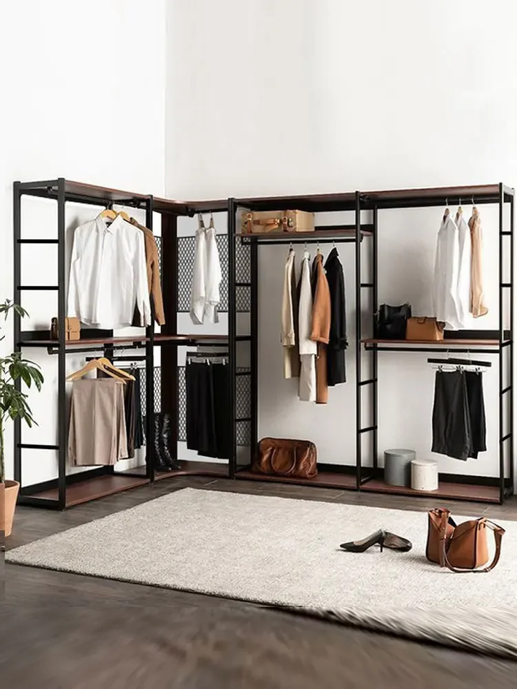 Walk-in cloakroom cabinet combination metal open wardrobe floor-to-ceiling bedroom wrought iron corner rack assembly