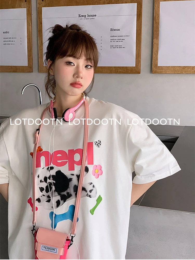 LOTDOOTN Summer Y2K Top Hip Hop E-girl Graphic Print Cotton Harajuku Top Vintage Punk Tee Casual Streetwear Short Sleeve T-shirt