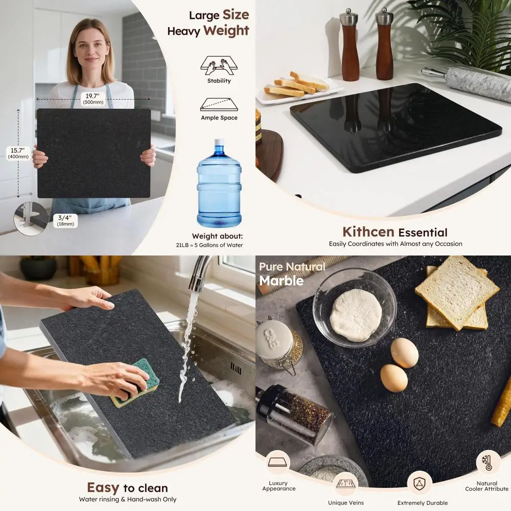 

Large 16x20 Inch Black Granite Cutting Board with Non-Slip Base for Kitchen Use