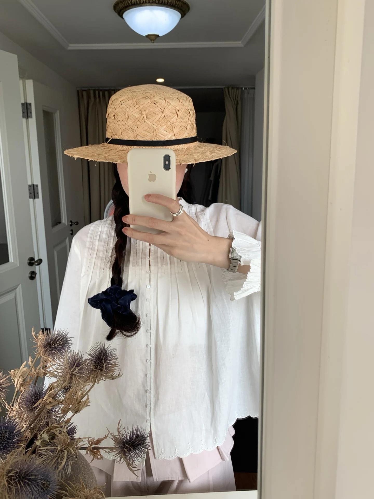 

Ouur Pleated irt 5073 Women's Comfortable Breathable Long Sve round Ne Casual Sle Loose Fit Color Spring Faion