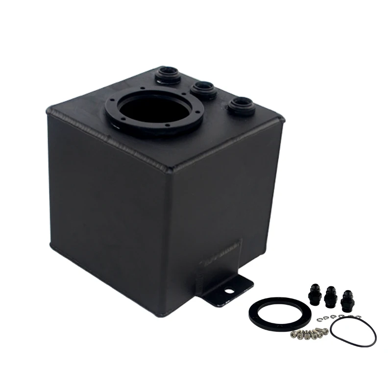 WLR RACING - SERBATOIO di SURGE DEL CARBURANTE IN ALLUMINIO BILLET ARGENTO E NERO DA 2 litri / SERBATOIO DI SURGE AN6 CON 3 ACCATURE AN6 WLR-TK83