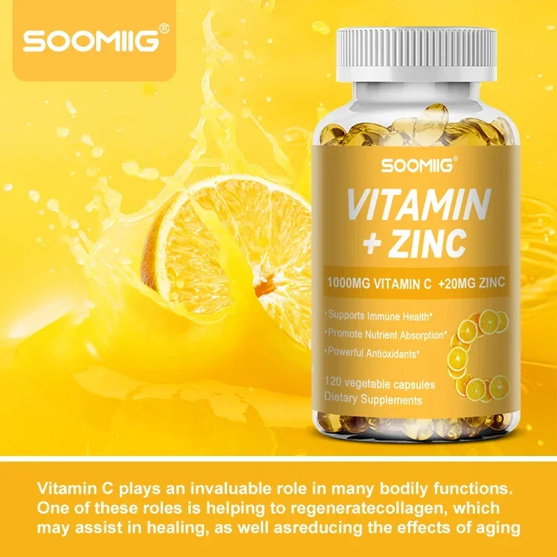 Vitamina C 1000 Mg + Zinco, Sistema Imunológico, Articulações, Suporte da Pele, Saúde Cardietária, Produção de Energia Celular, Colágeno