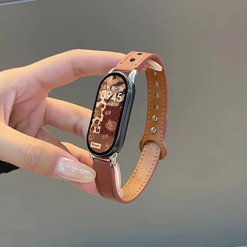 Echtes Lederarmband für Xiaomi Mi Band 10 9 8 NFC Uhrenarmbänder Zubehör Doppelnagel-Armband Correa Xiaomi Smart Band 8 9 10
