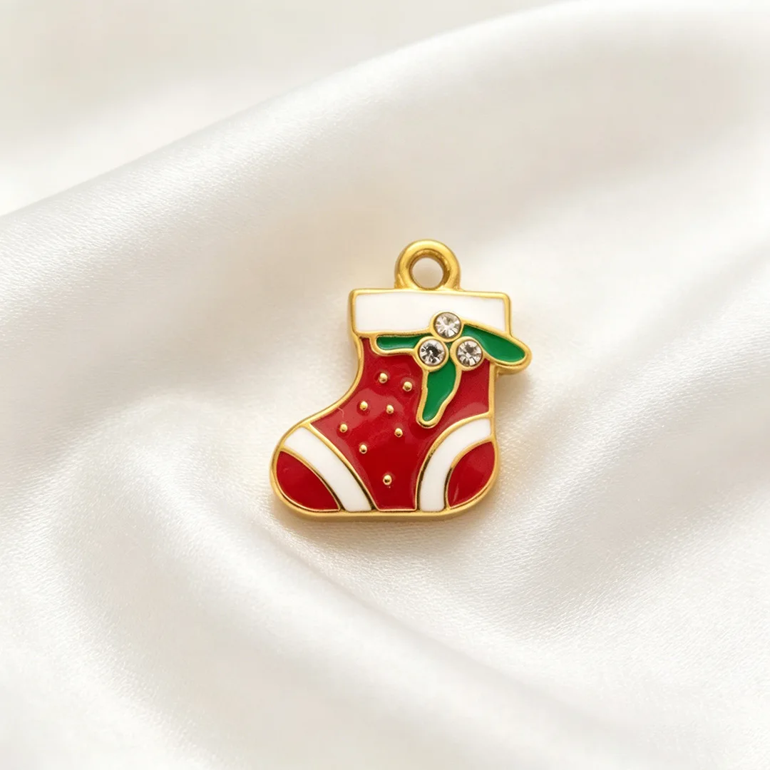 2 Stück Edelstahl Weihnachts-Emaille-Handschuh Weihnachtsmann Anhänger Charms für DIY Armbänder Halsketten Schmuckherstellung Zubehör – Detail 6