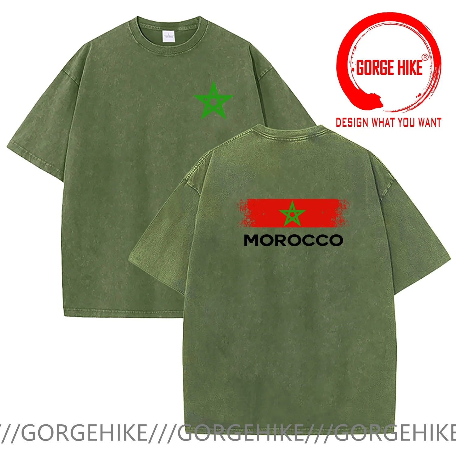 Vintage Washed Cotton T-Shirt Funny Designer Vintage Morocco flag T Shirt Men Fashion Trendy Casual Clothing Stylish Tops Tees