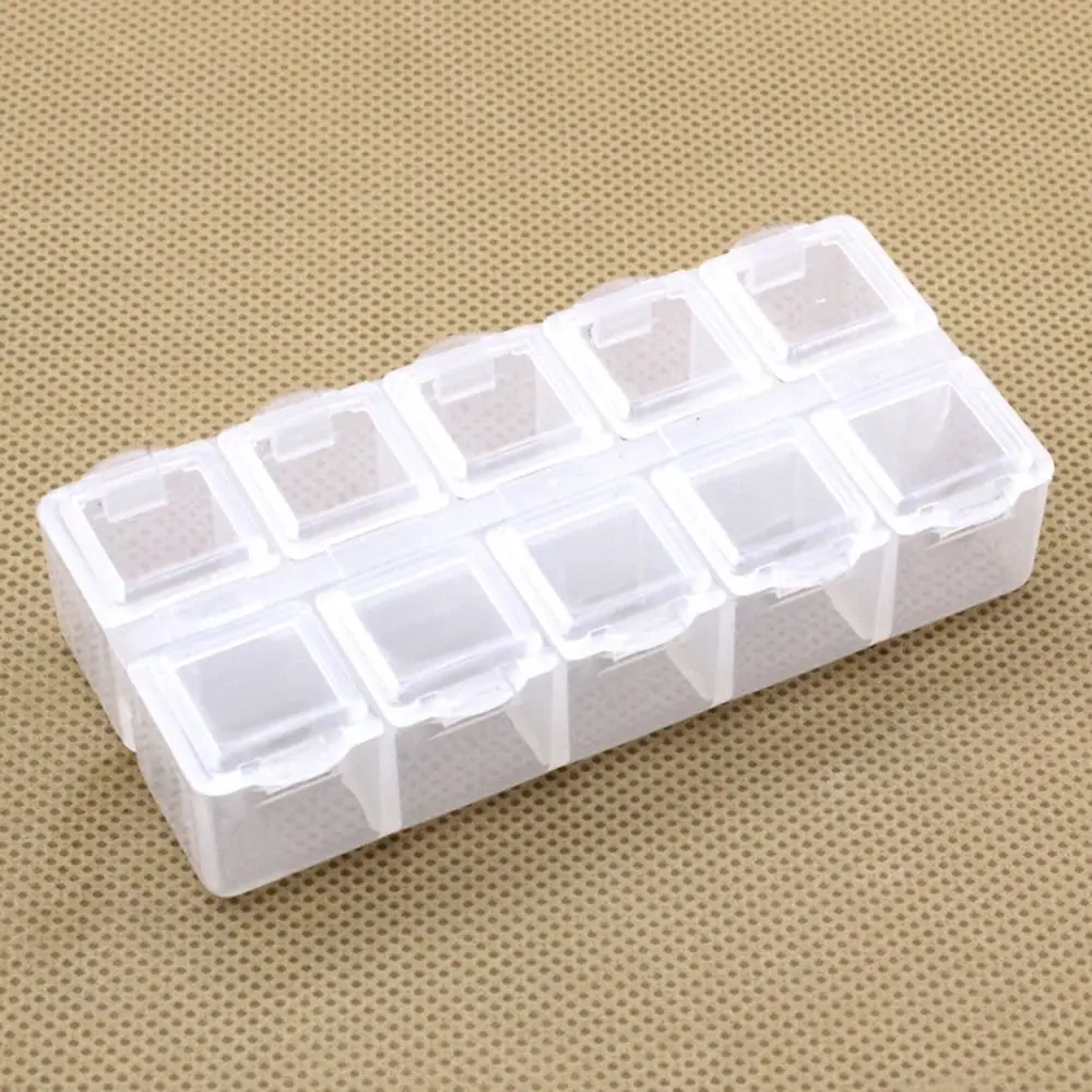 กล่องเก็บยาแบบถอดได้10ช่องกล่องจัดเก็บเครื่องประดับแบบสองแถวกล่องใส่สร้อยคอต่างหูใสแบบพกพา