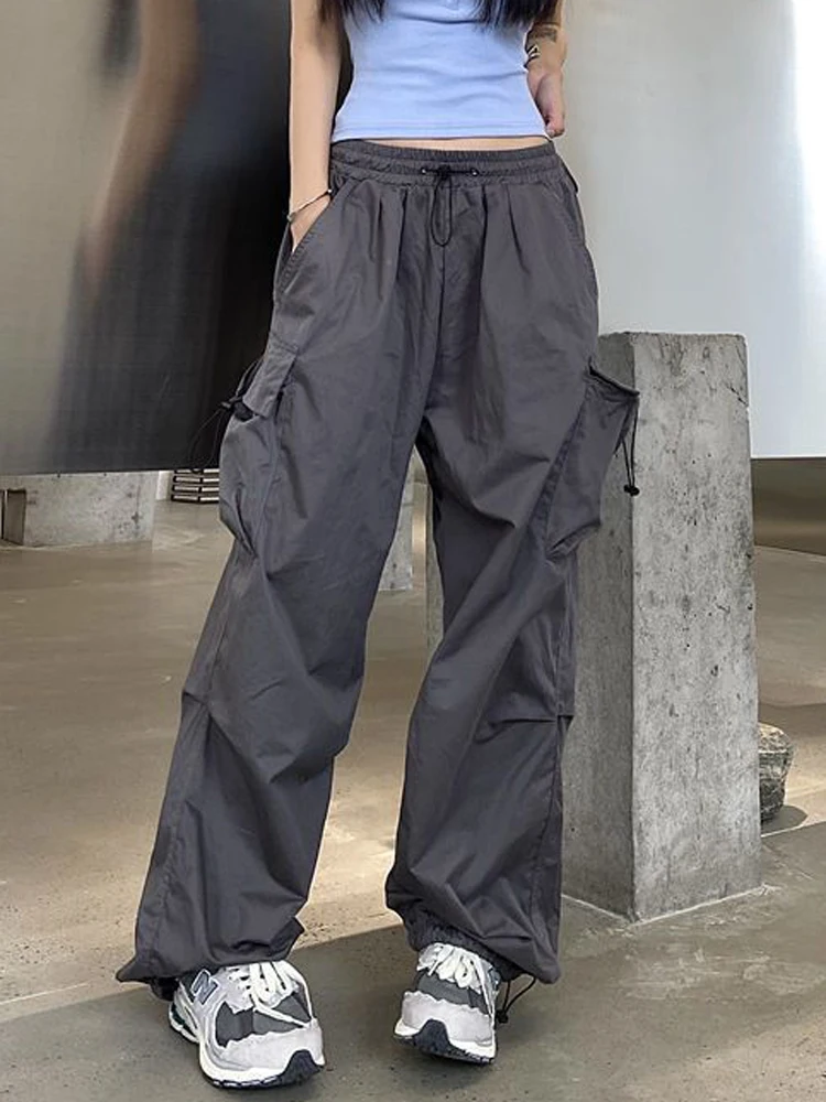 Zoki Streetwear Hip Hop Cargo Pants Women Fashion Pockets Oversize Loose Trousers Summer Bf Korean High Waist Wide Leg Pants New