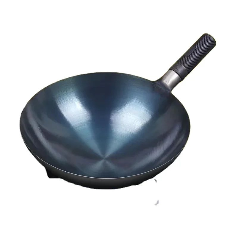 32/34cm Seasoning Blue Iron Wok Uncoated Nonstick Pot Lightweight Classic Chef Wok Outdoor Kitchen Cookware for Gas Stove