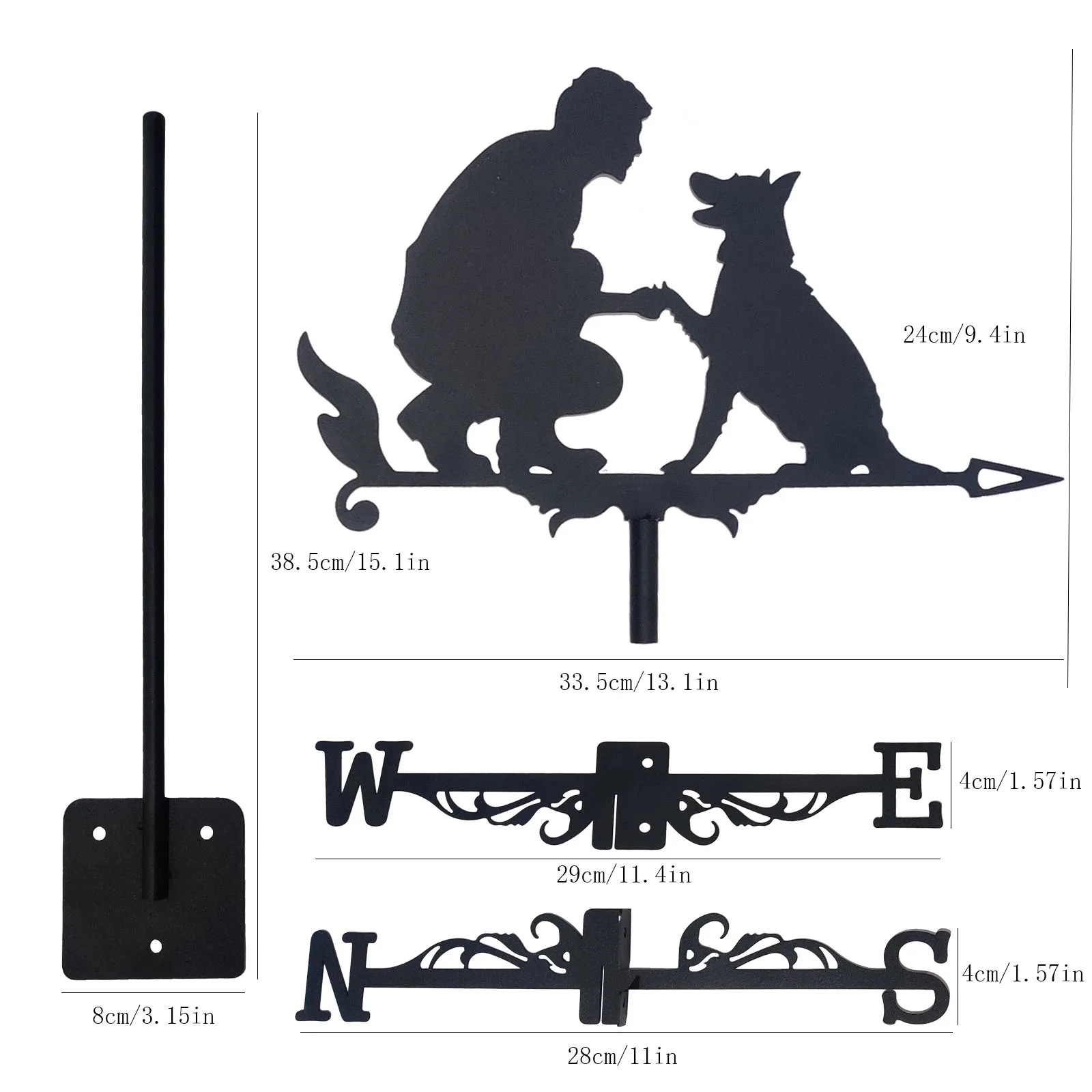 1pc Weather Vane Man and Dog Anti-Rust Outdoor Decor Craft for Roof Garden Home Fence Column Greenhouse Barn