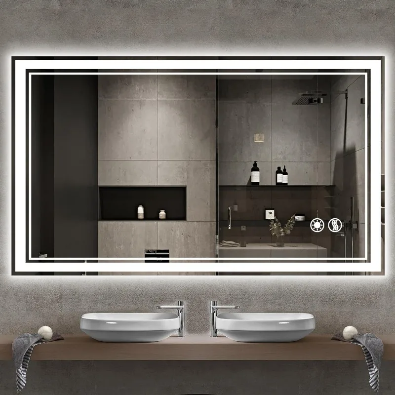 LED Mirror for BathroomBathroom Mirror with LED Lights Anti-Fog Dimmable 3 Colors Front and Backlit Lights LED Bathroom