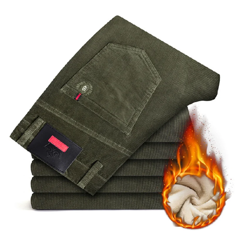 

Новые зимние мужские теплые вельветовые бархатные повседневные брюки, мужские деловые классические модные стильные утепленные эластичные брюки, мужские брендовые