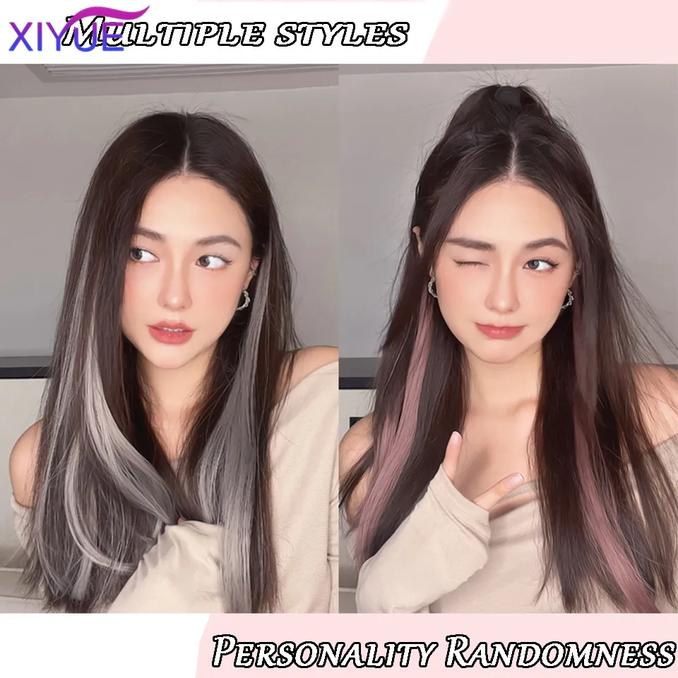 XIYUE Highlighted gradient wig patch for women's one piece seamless invisible long hair color ear dye pink hair extension patch