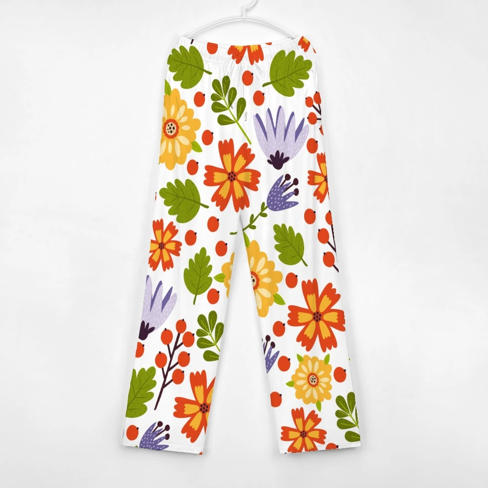 Pantalones de pijama de flores para hombre y mujer, ropa de dormir supersuave, con bolsillos y cordón, Unisex, otoño