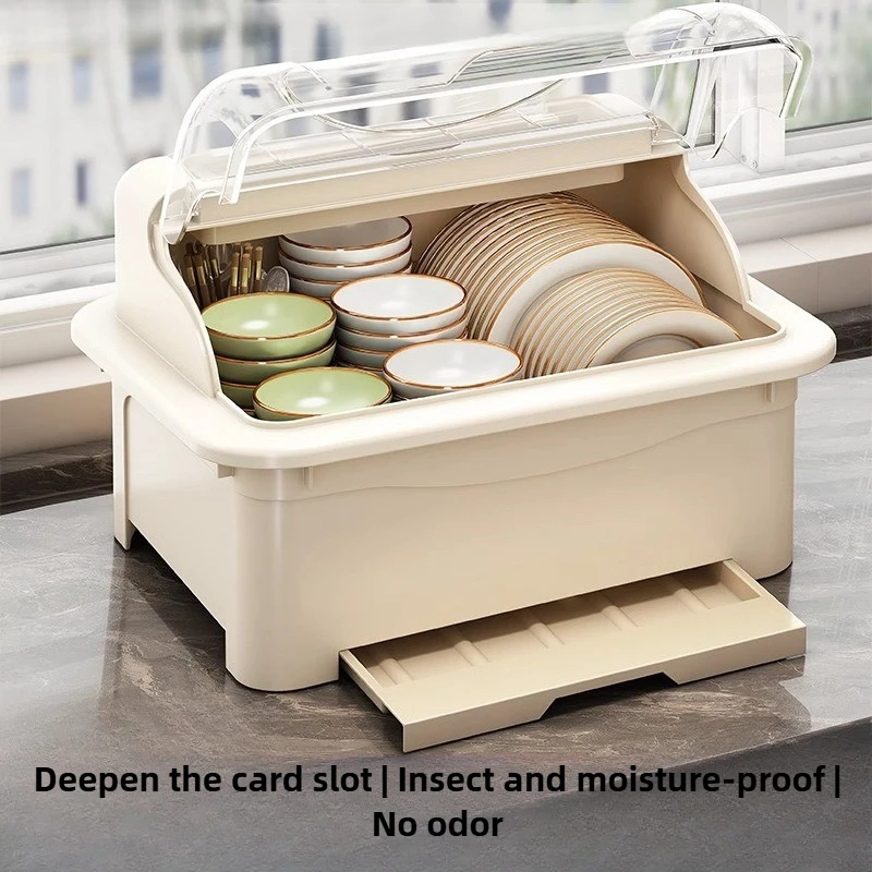 Kitchen Flip Bowl Rack with Lid Drain Rack 120 ° Flip Household Cupboard, Tableware Storage Box, Tableware Storage Rack
