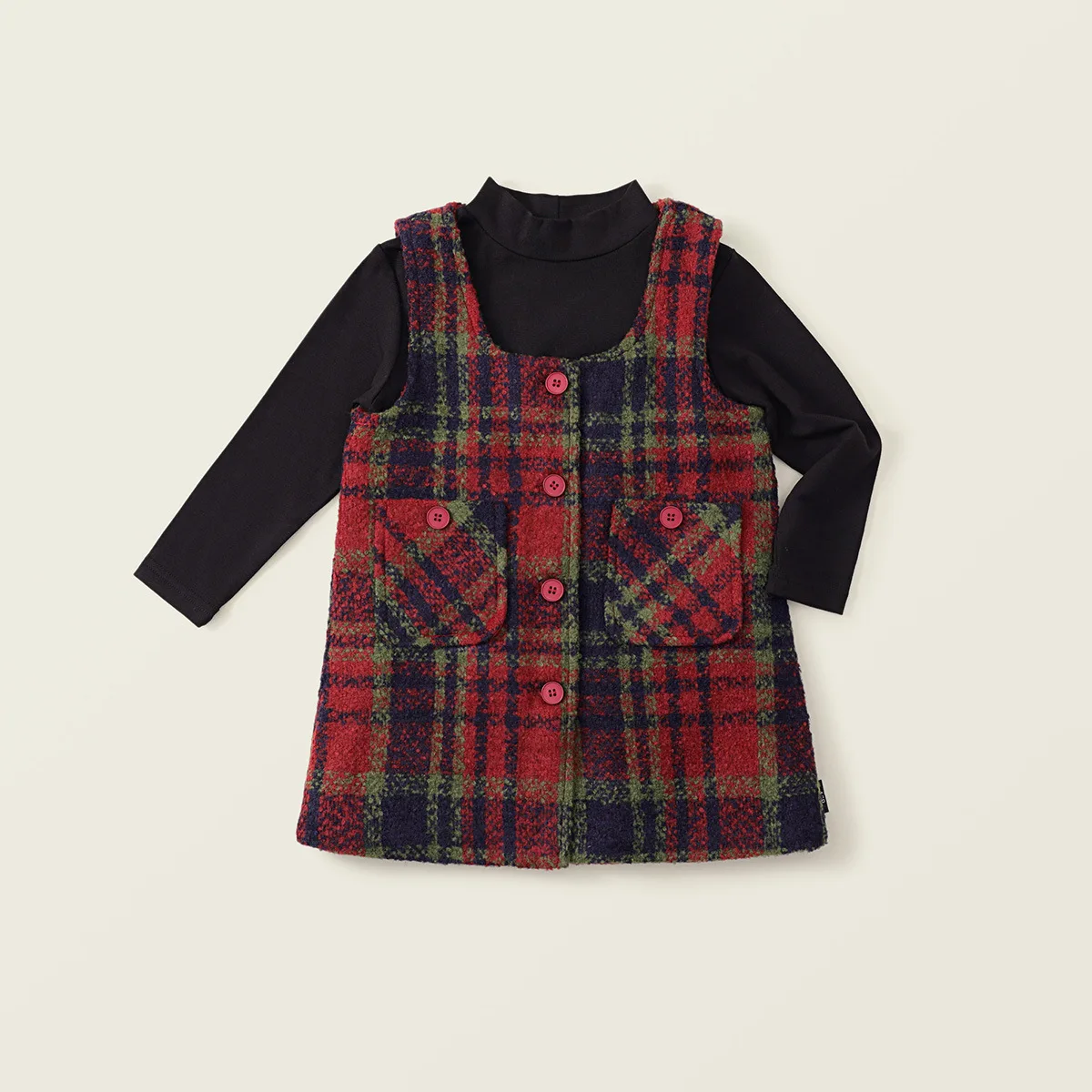 Girls' Cotton Padded Thick Dress 2025 Winter Baby Korean British Style Woolen Plaid Vest Skirt Base Shirt Set