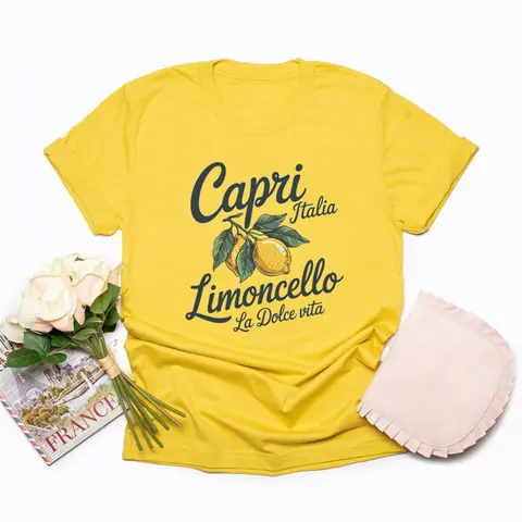 Limoncello T-shirt Capri Italiensk Skjorta Dam Kortärmade T-shirts Italienska Citron Grafiska T-shirts Sommar Fruktt-T-shirt Damkläder 10 best sales Tillverkad i Italien - №7