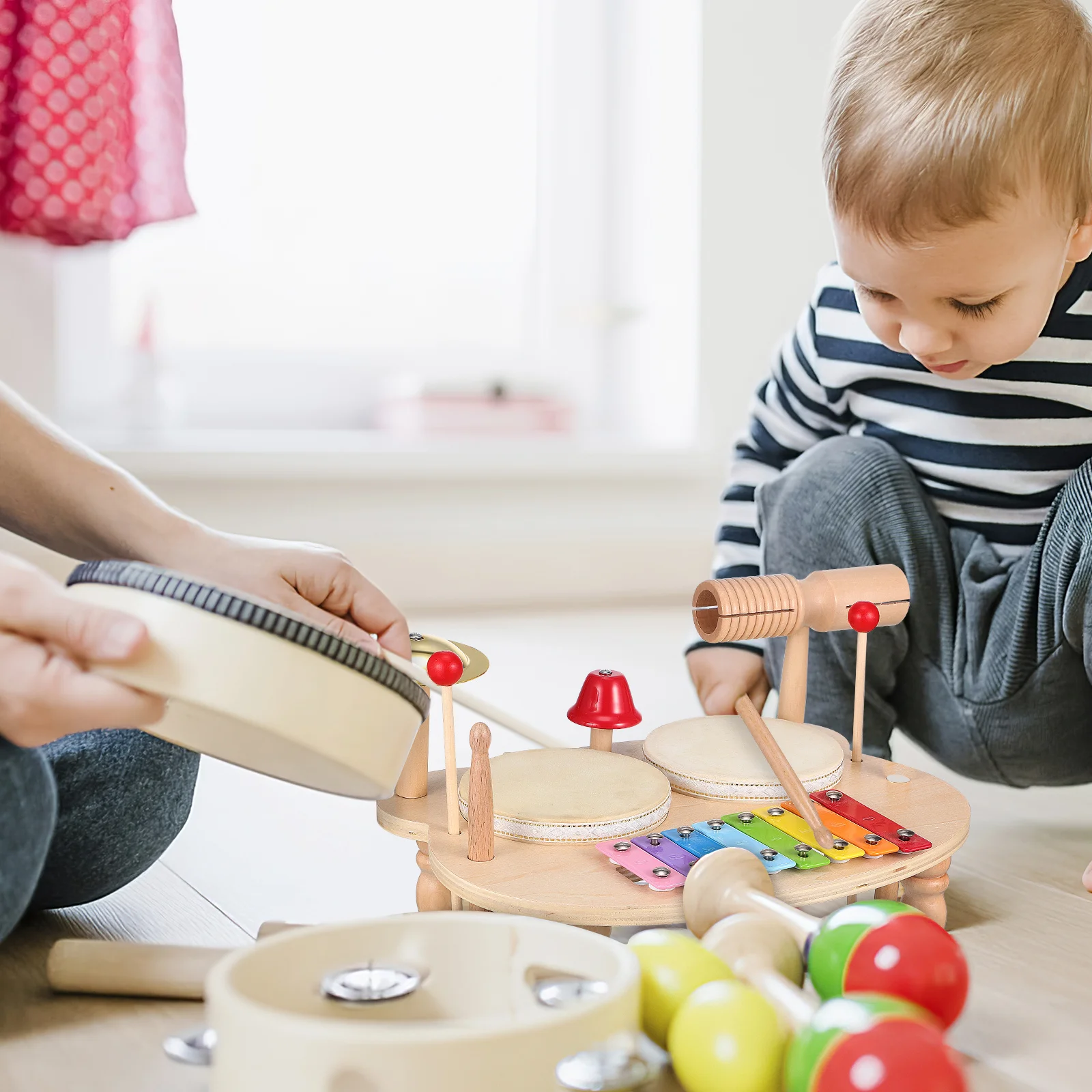 

Wooden Mini Drum Kit Percussion Xylophone Tambourine Musical Set Music Education Instrument Wooden Melody Tool