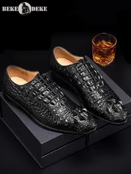 British Style New Mens Crocodile Skin Genuine Leather Dress Shoes Lace Up Luxury Business Casual Office Men Formal Derby Shoes