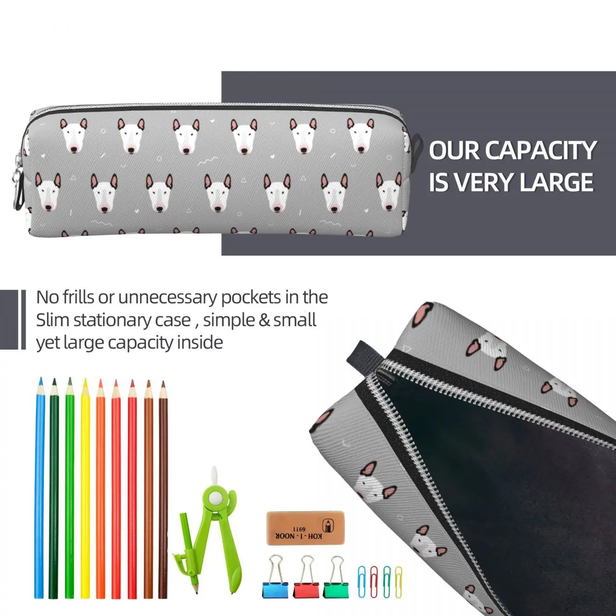 Bull Terriers Pencil Case Gift for Animal Dog Lover Pen Box Bags Girl Boy Large Storage Students School Gifts Pencilcases
