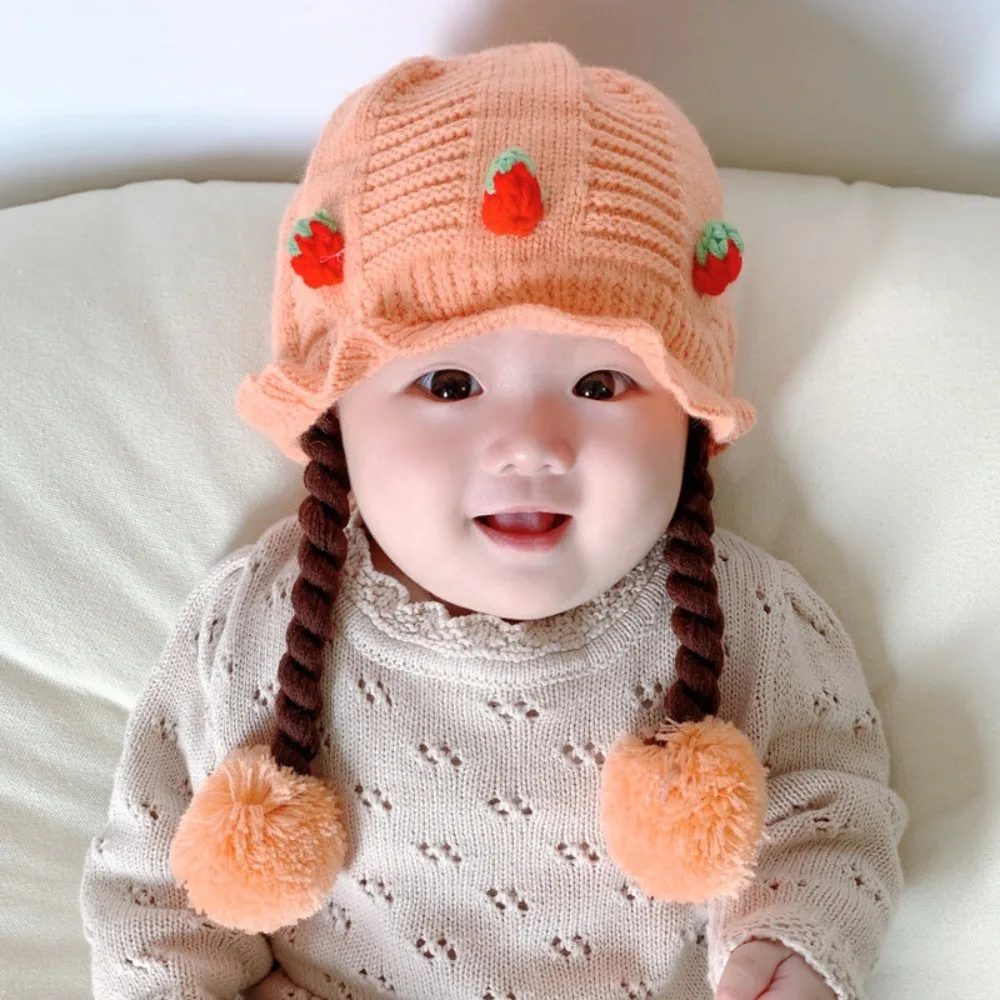 

Woolen Yarn Cute Hat Warm Thickening Cotton Knitted Wig Braids Caps Breathable Soft and Skin Friendly